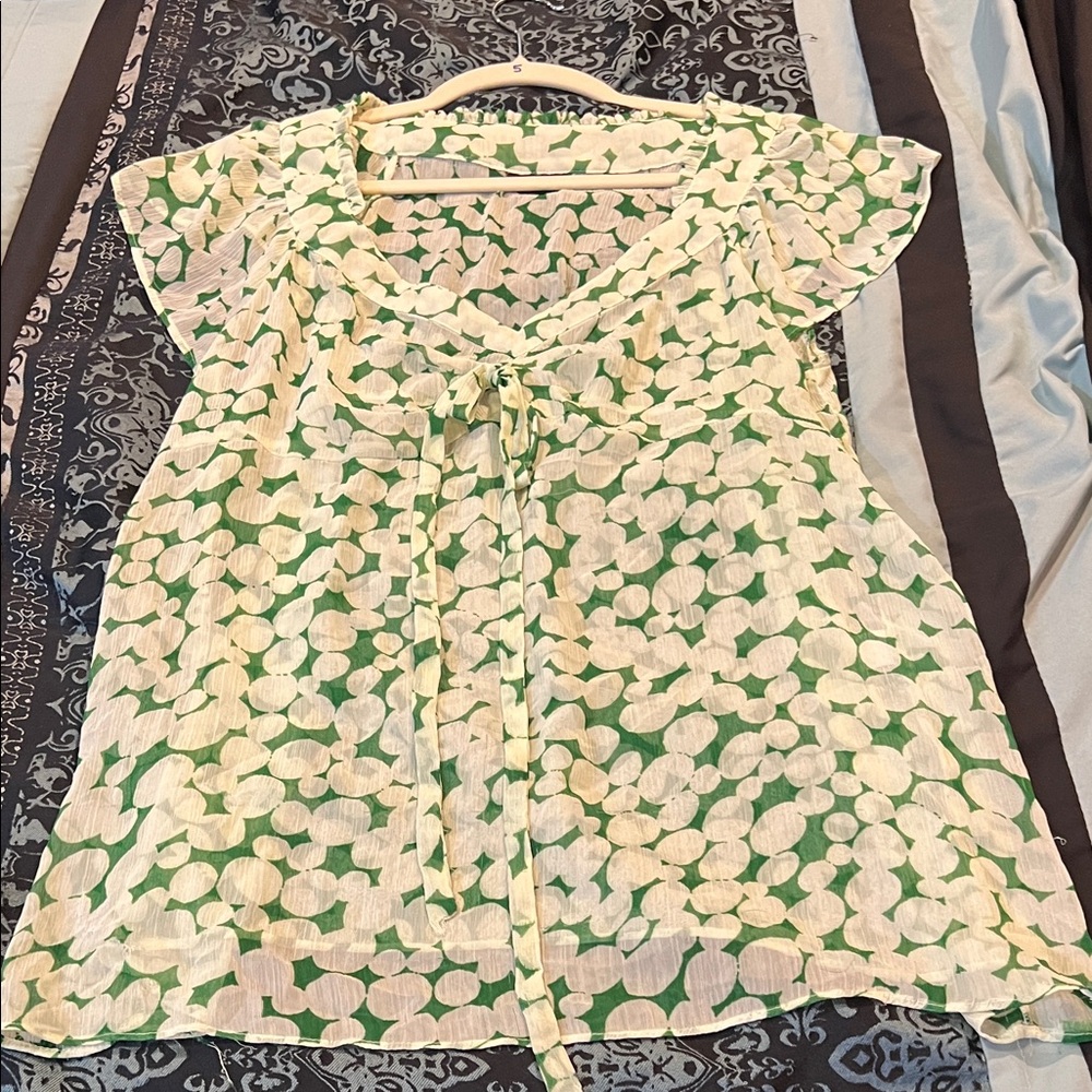 Massimo Green and Cream Floral Blouse